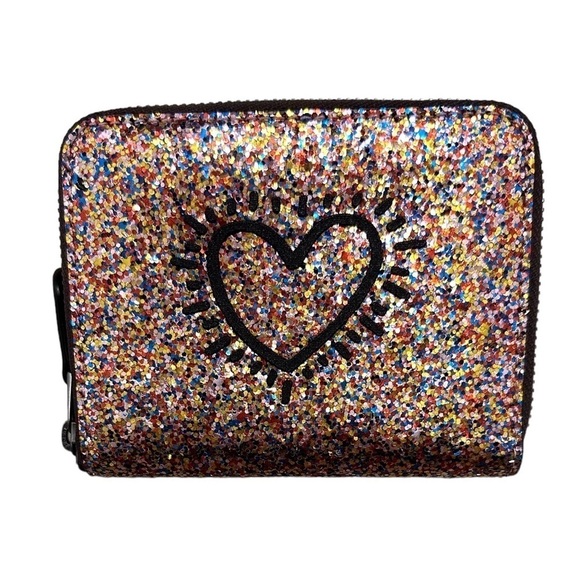 Coach X Keith Haring Small Zip Around Wallet Multi Glitter #F55639 New With Tags - Picture 4 of 16